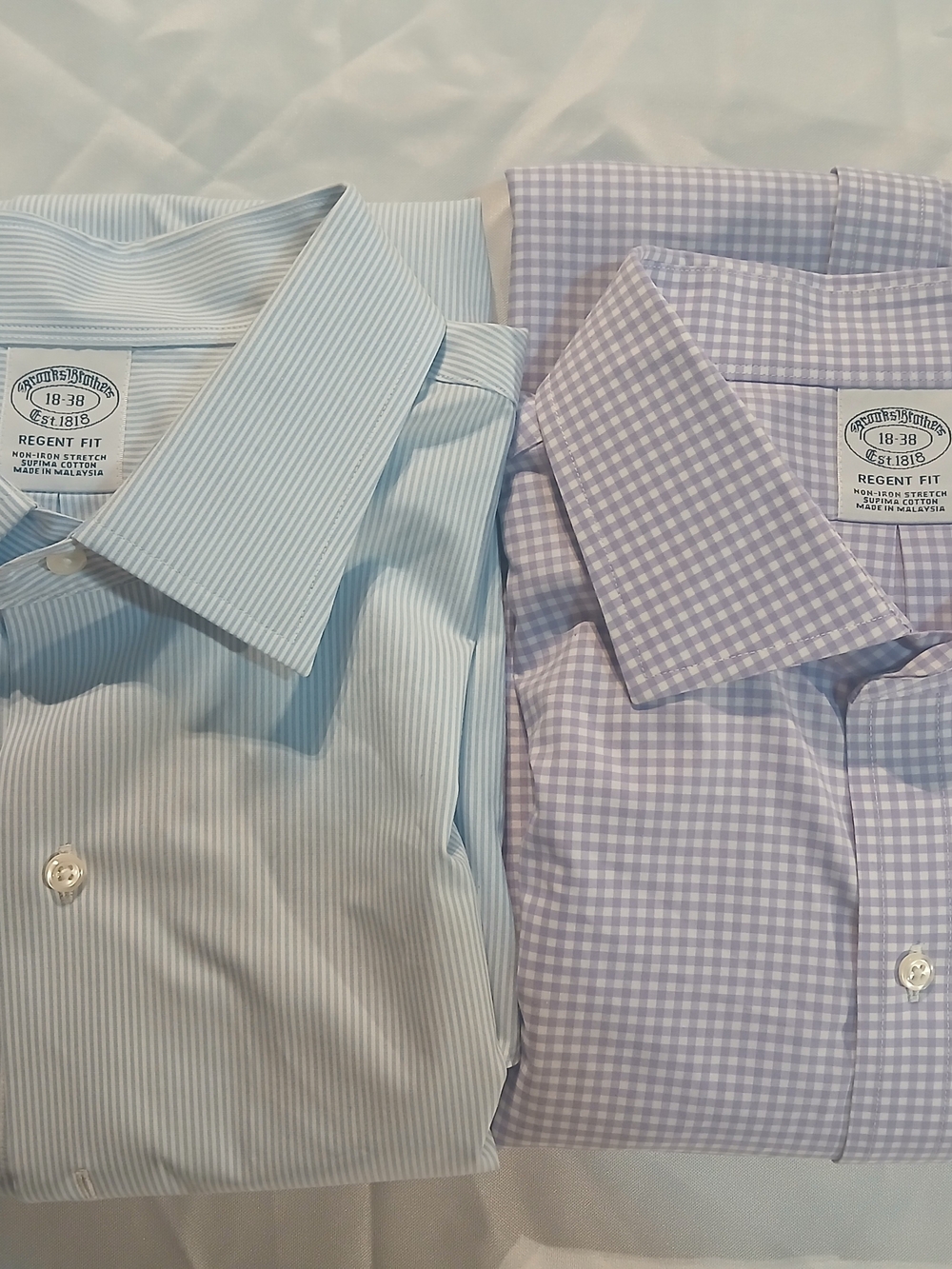 Brooks Brothers Regent Fit Light Blue Stripe & Lavender Check Dress Shirts 18/38